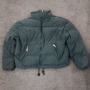 Vtg Eddie Bauer Women's Goose Down Full Zip Puffer Jacket Green Small Cropped